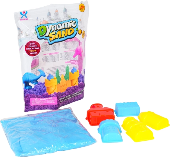 Blauw kinetisch zand met 5 kasteelvormpjes