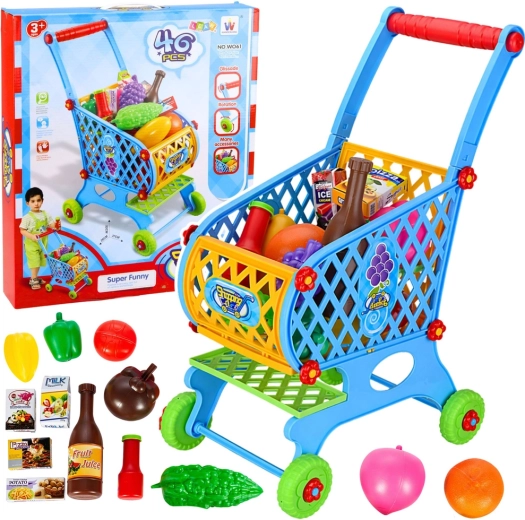 Kinderwinkelwagentje met etenswaren, blauw, 52 cm, 46 onderdelen