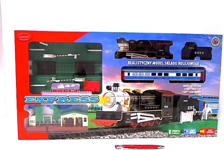 Express-batterijtreinbaan met spoorwegovergang
