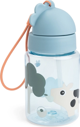 Done by Deer kinderdrinkfles met rietje Tiny farm blauw 280 ml