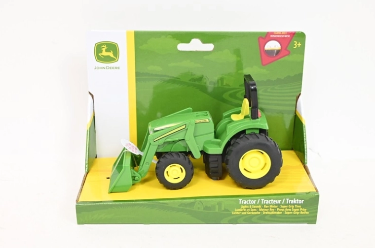 Tomy John Deere mini tractor met voorlader, licht en geluid