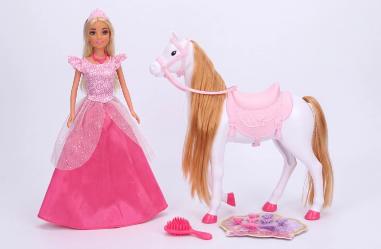 Pop met paard (roze) 26 cm - 1 stuk
