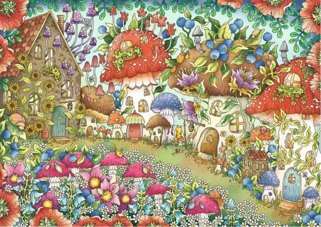 Puzzle RAVENSBURGER schattige paddestoelhuisjes in een bloemenweide 1000 stukjes