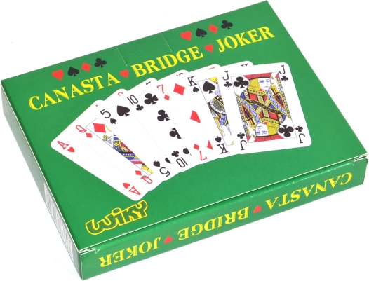 Speelkaarten voor Canasta in een papieren doosje