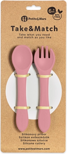 Petite&Mars siliconen bestek take&match dusty rose 6m+