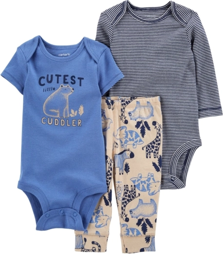 Carter’s 3-delige babyset Blue Safari – romper met korte mouw, romper met lange mouw en joggingbroek voor een jongen