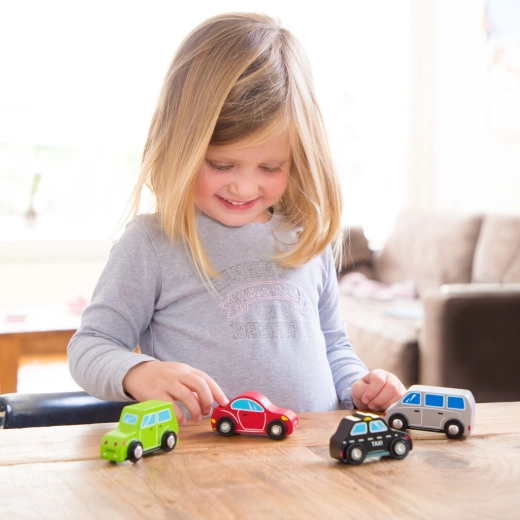 Set houten mini-autootjes - 4 stuks