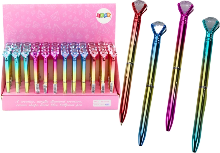 Balpen met fonkelende diamant, gouden behuizing, blauwe vulling 0,7 mm