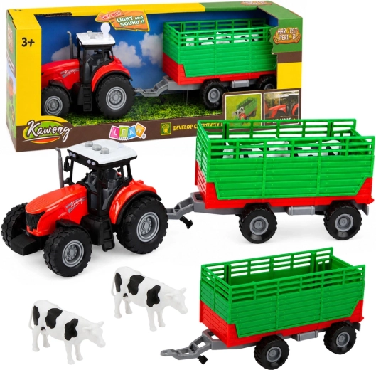 Tractor met afkoppelbare dierentransportwagen met licht en geluid (4 delen)