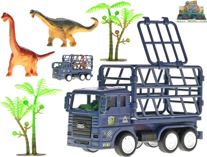 Vrachtwagen 14 cm met vliegwiel met dinosaurussen
