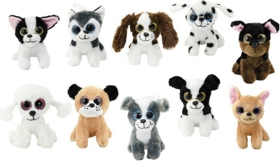 Pluchen hondje met geluid 15 cm – mix van 12 soorten