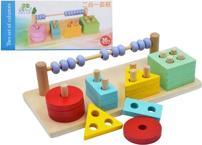 Houten motorisch spel met vormen en telraam