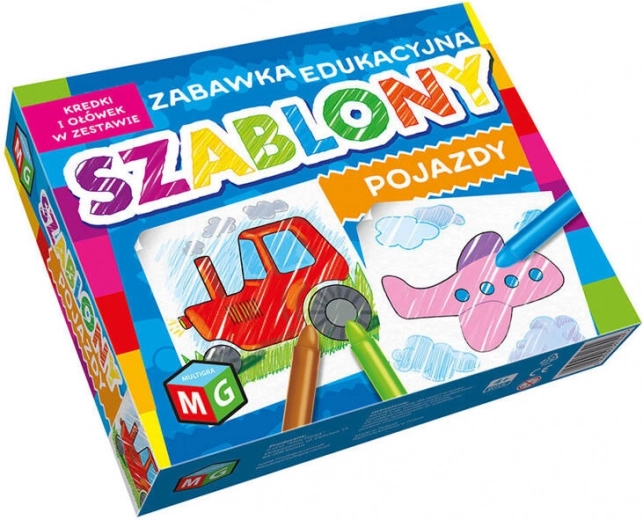 Voertuigsjablonen met kleurpotloden, set