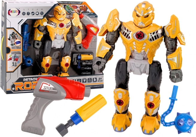 Schroefrobot met licht en geluid – bouwset met boor en accessoires, geel
