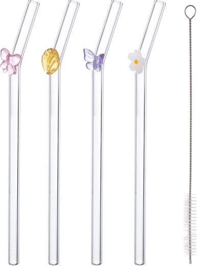 JARO set glazen rietjes van borosilicaatglas met reinigingsborsteltje (4 stuks)