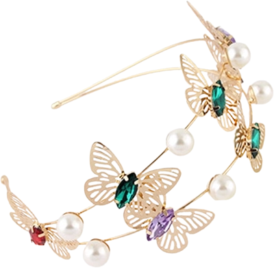 Roze dubbele haarband Vlinder met edelstenen