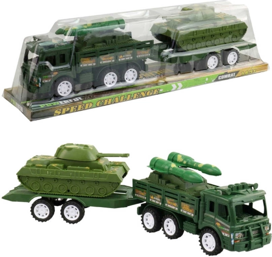 Legerset militaire voertuigen met aanhanger en tank