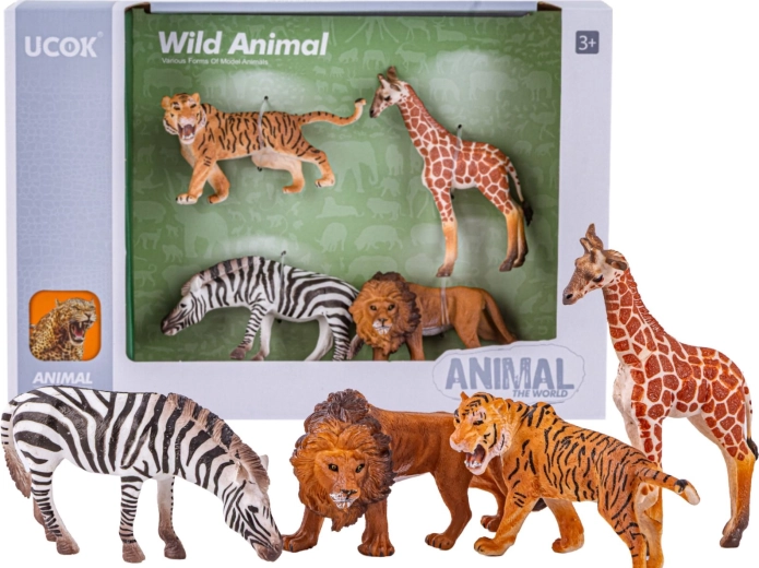 Set safari-figuurtjes van wilde dieren (leeuw, tijger, zebra, giraffe)