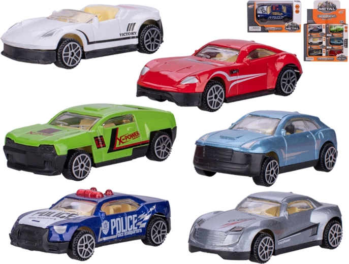 Set van metalen sportautootjes 7 cm – 24 stuks