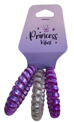 Pink set spiraalvormige haarelastiekjes paars en zilver (3 stuks)
