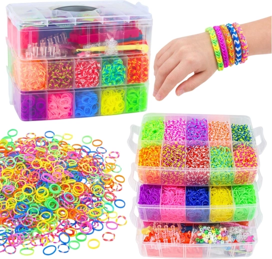 Creatieve elastiekjesset voor het maken van armbanden in koffertje, 15000 onderdelen