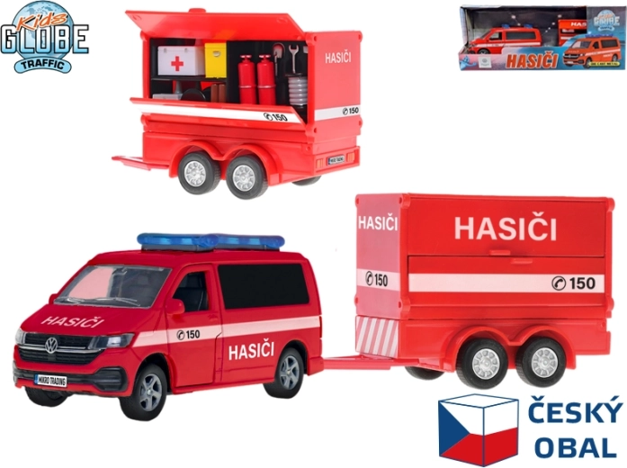 Kids Globe Traffic brandweerbusje Volkswagen met aanhanger, Tsjechisch design