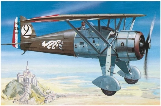 Model Morane Saulnier MS 225 1:72 9,2x15,4 cm in doos 25x14,5x4,5 cm