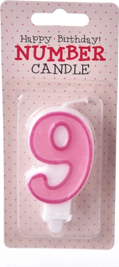 Taartkaars cijfer 9 roze 7 cm