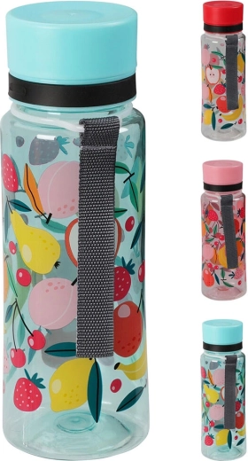 Plastic drinkfles 600 ml met polsbandje – mix van fruitdecoraties