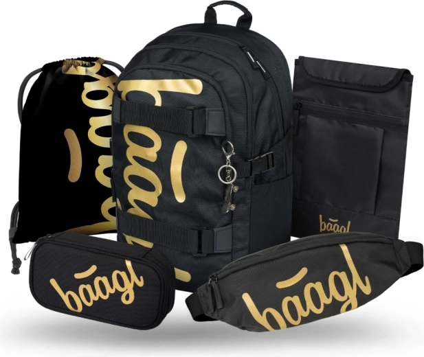 Baagl schoolset Skate Gold – rugzak, etui, gymsack, heuptas en laptophoes