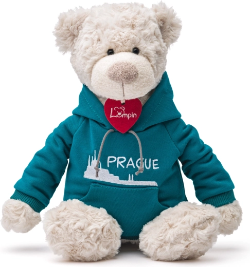 Beer Spencer in blauwe hoodie Praag 35 cm