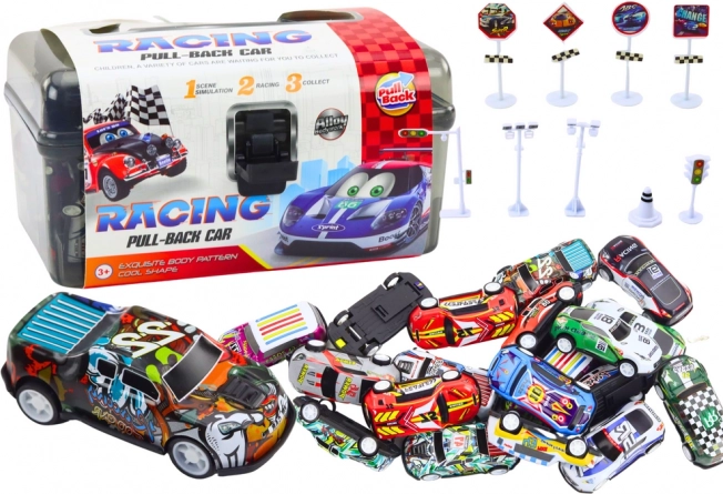 Set van autootjes met verkeersborden 25 stuks