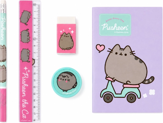Vijfdelige schoolset Pusheen paars