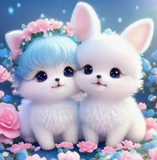 Diamantschilderen Katje met konijntje 30 × 40 cm