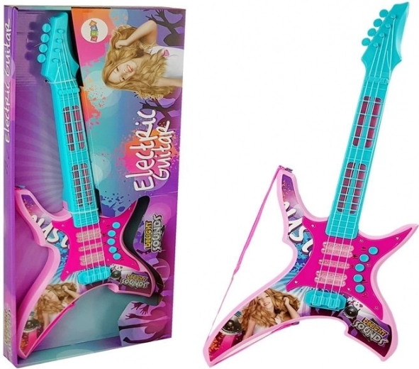 Kinder elektrische gitaar met knipperende lampjes en geluiden, roze, 62 cm