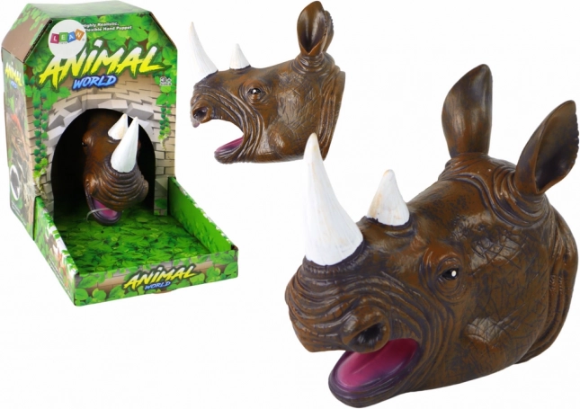 Pluchen handpop neushoorn bruin