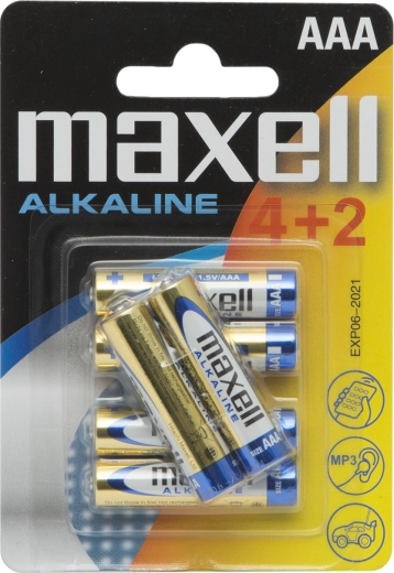 Alkalinebatterij, micro-penlight AAA LR03 1,5 V, 6 stuks