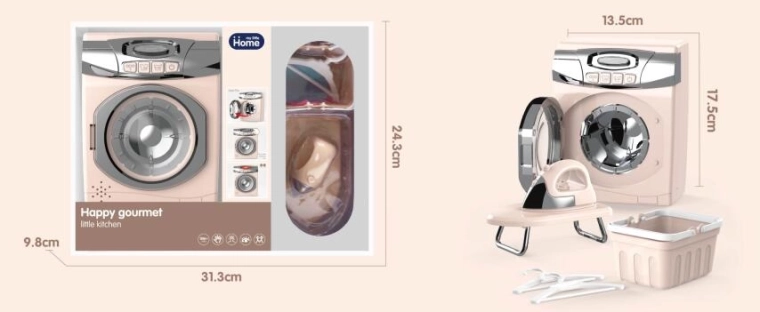 Automatische kinderwasmachine met strijkijzer en wasmand