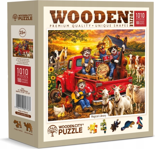 Houten puzzel WOODEN CITY Kattenorkest op de boerderij, 1010 stukjes