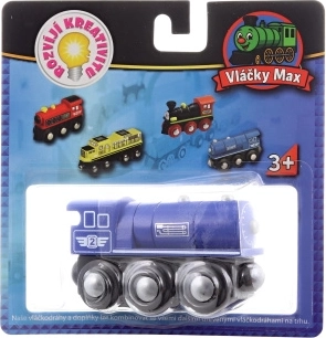 Maxim houten stoomlocomotief blauw
