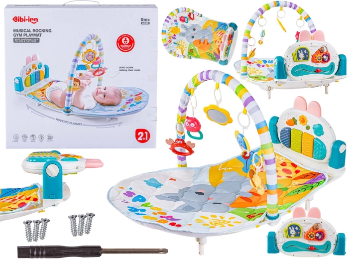 Interactief babywipstoeltje met schommelfunctie en speelmat met mini-piano, rammelaars en projector