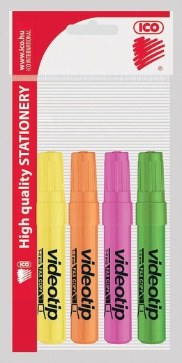 ICO Videotip pastel markeerstiften, set van 4 stuks