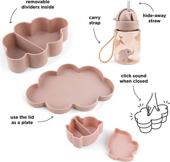Done by Deer snackset met drinkfles met opklapbaar rietje Playground roze