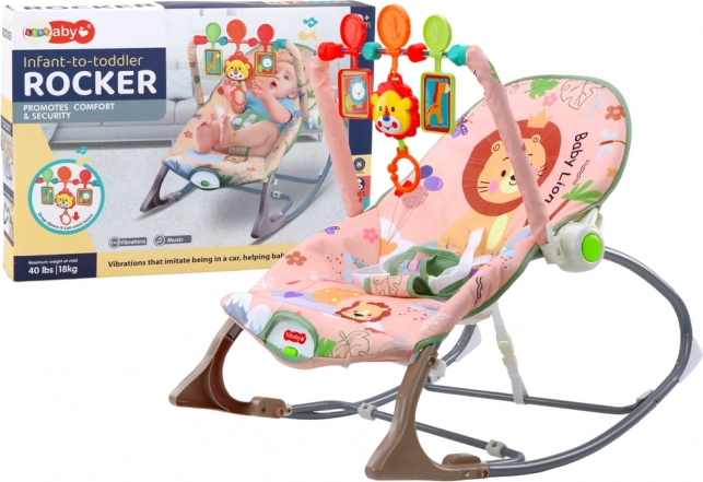 Wieg voor baby Roze Leeuw met vibraties en geluiden