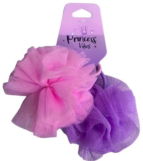 PINK set tule haar-elastiekjes roze en paars, 2 stuks