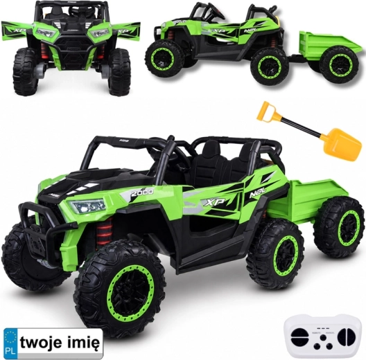 Elektrische kinderbuggy 4x4 voor twee met aanhanger – groen