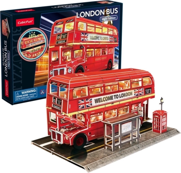 3D-puzzel CubicFun Londense bus met LED-verlichting – 72 stukjes