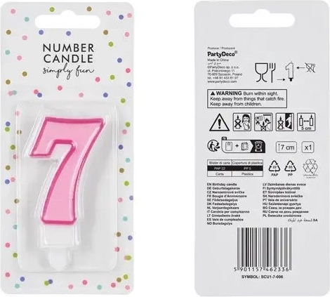 Taartkaars cijfer 7 roze 7 cm