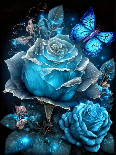 Schilderen op nummer Blauwe roos met vlinders 40 × 50 cm
