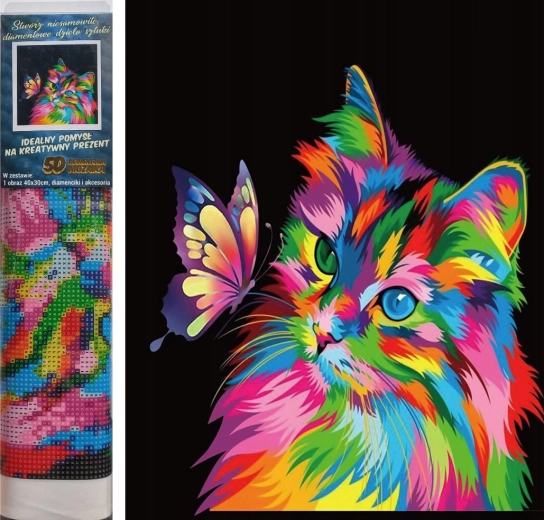 Set voor diamant schilderen - regenboogkittens met vlindertje